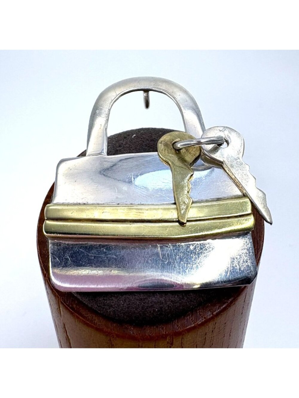 Lock & Key Sterling Silver 925 Pendant Brass Accents 2 x 1.5"